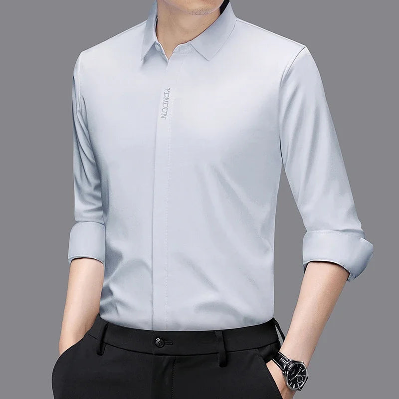 New Men's Business Casual Long Sleeved Solid Color Shirt Wrinkle Resistant Wrinkle Free Comfortable All Season Versatile Top