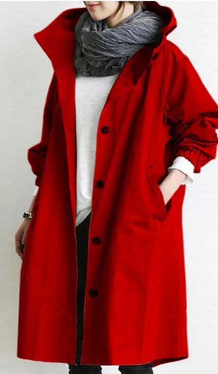 2025 Spring Autumn Casual Korean Fashion Hooded Medium Long Overcoat Loose Windproof Coat Women Trench Coat Solid Color Pocket