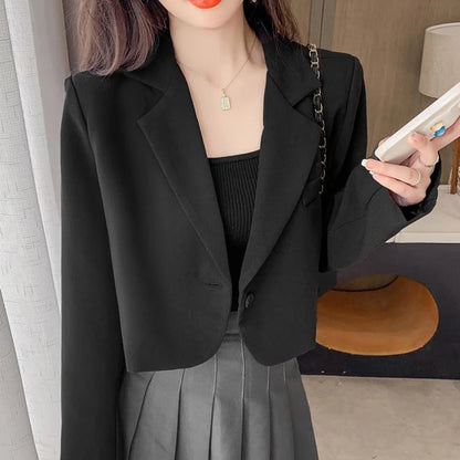 Cropped Blazers for Women 2025 New Korean Fashion Long Sleeve Button Up Suit Jacket Woman Elegant All Match Office Blazer Female