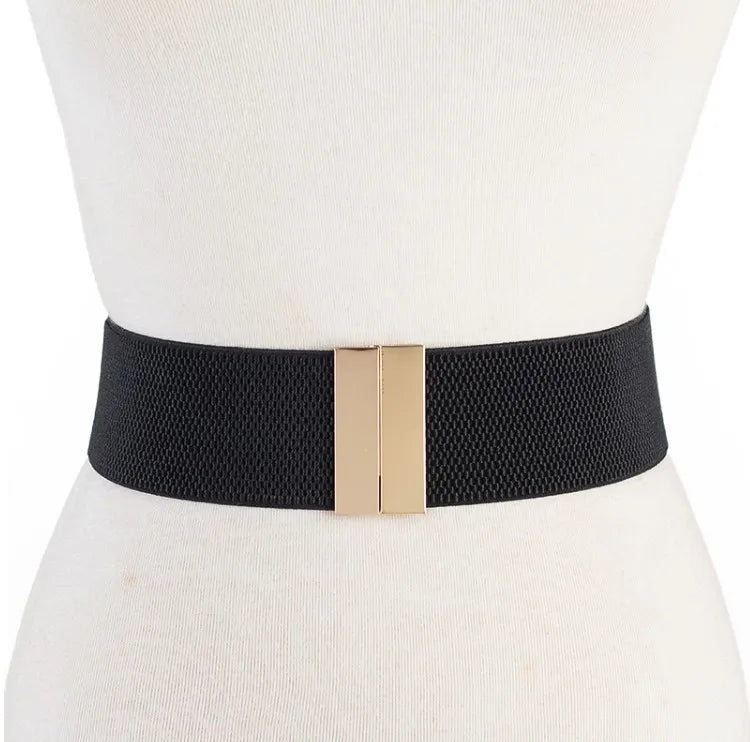 New Wide Elastic Black Belt Dress Stretch Waist Belts Women Dress Coat Accessories Waistband Corset Waist Metal Buckle Lady