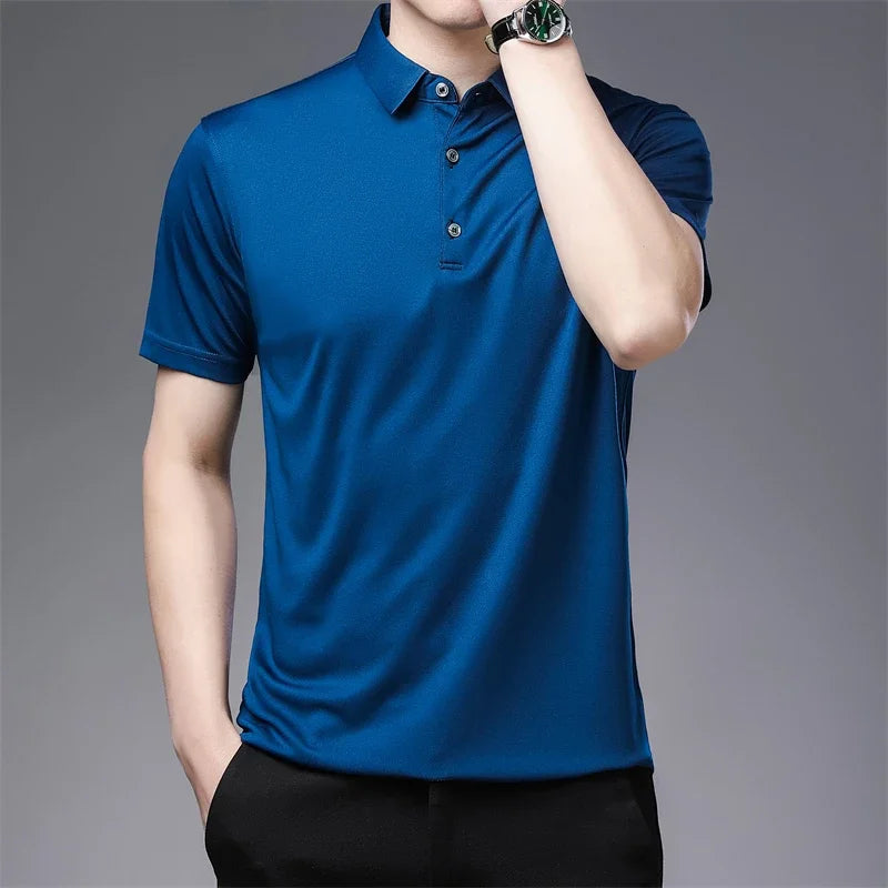 2024 Men's New Solid Color Business Casual POLO Shirt Summer Fashion Casual Short Sleeve Comfortable and Breathable Top