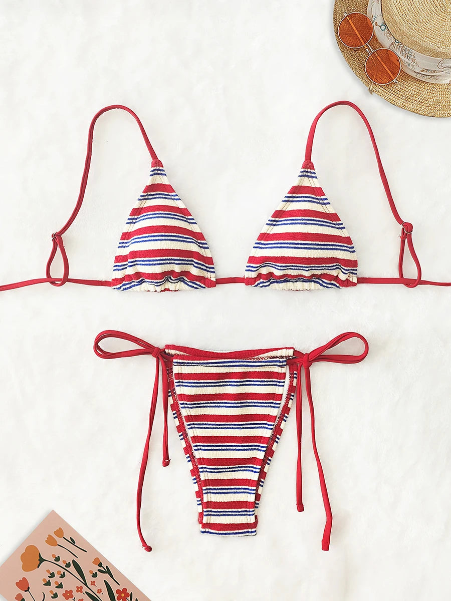 Women's Sexy Push-Up Two-Piece Swimsuit 2025 Bathing Suit Micro Beachwear Stripe Bikini Set Swimwear Trendy Mciro