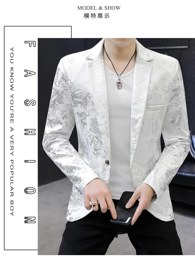 2025 New Men's Blazer Fashion Casual Boutique Business Bronzing Design Evening Dress Suit / Male Slim Fit Blazers Jacket Coat