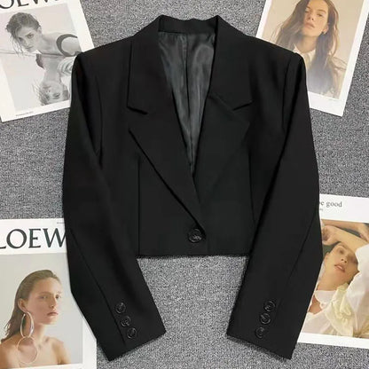 Cropped Blazers for Women 2025 New Korean Fashion Long Sleeve Button Up Suit Jacket Woman Elegant All Match Office Blazer Female