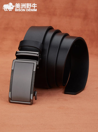 BISON DENIME Male Belts  Automatic Alloy Buckle Business Casual Men Waist Strap Fashion Cow Genuine Leather Belt Free Shipping