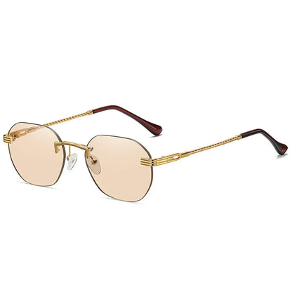 Brown Frameless Gold Metal Ladies Sunglasses Rimless Gradient Lens Blue Fashion Sun Glasses For Men UV400 Summer 2025