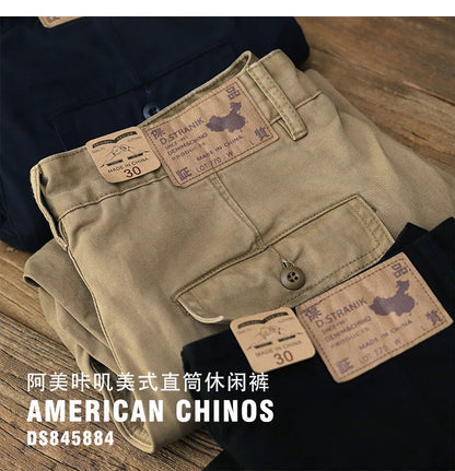 Chino pants men's AMI Kaji retro work clothes khaki pants men's cotton loose American straight casual pants men's