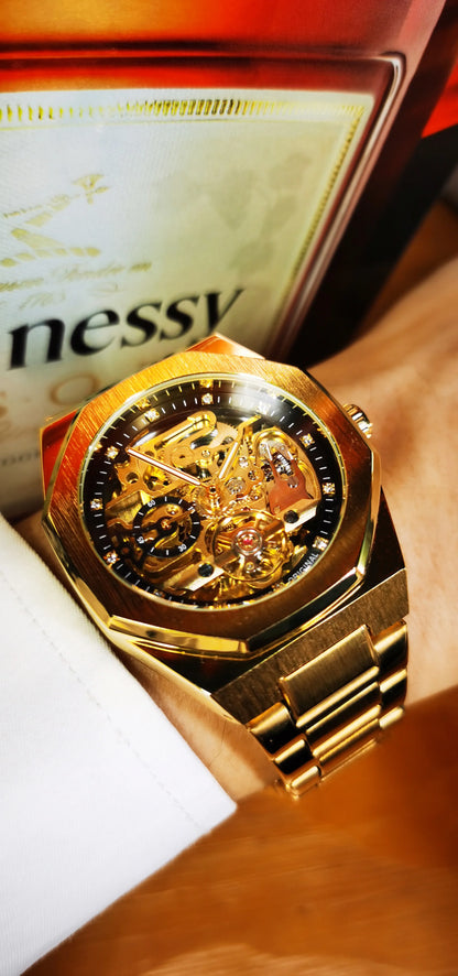 Forsining Silver Automatic Watch Men 3D Diamond Dial Irregular Tourbillon Skeleton Mechanical Wristwatches Luminous Hands Clock