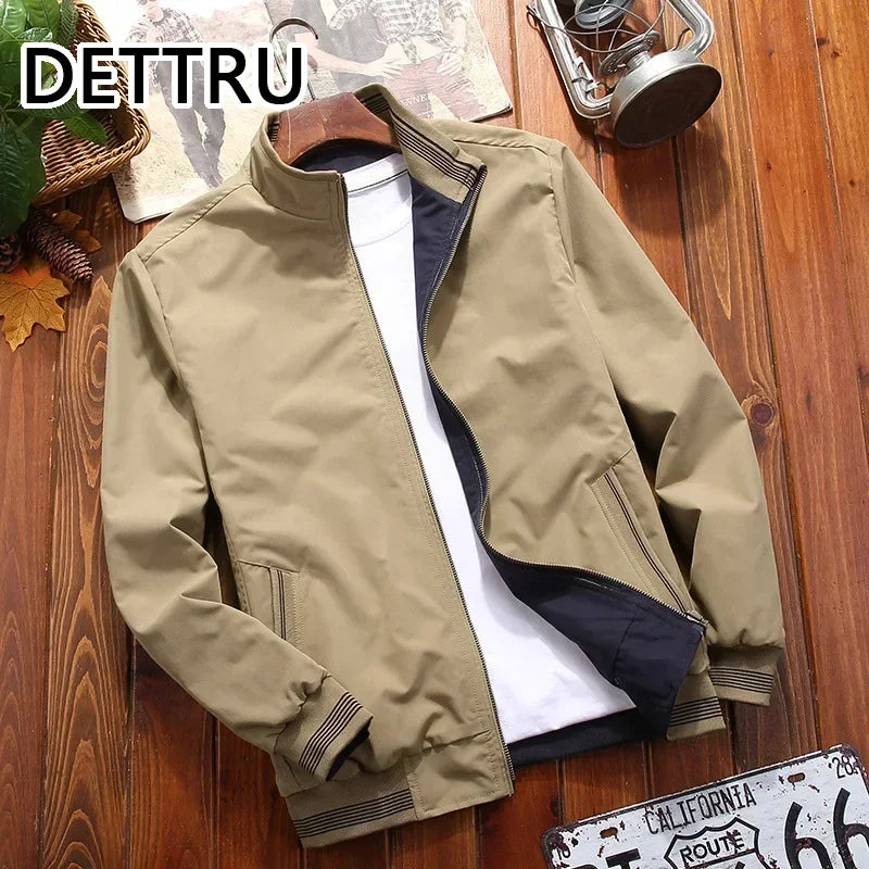 2025 Spring  Autumn Men Jacket New Mens Double Sided Wear Stand Collar Casual Jacket Youth Trend Jacket for Men Clothing