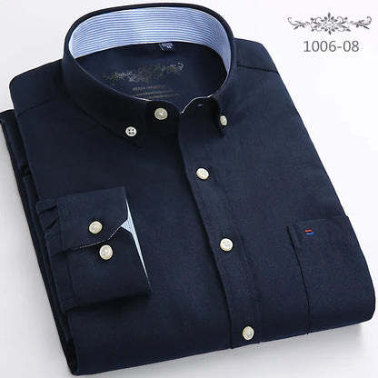 New in shirt Cotton long-sleeve shirts for men slim fit formal plain tops single pocket solid color office tops fashion clothes