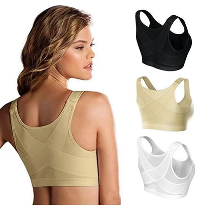 Front Closure Posture Corrector Lift Up Bra Women Push Up Cross Back Underwear Shockproof Sports Support Fitness Vest Bras S-5XL