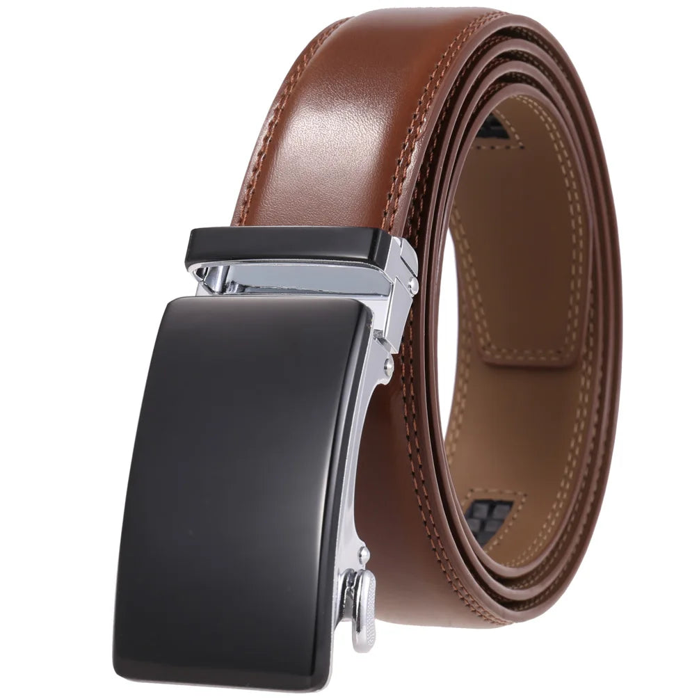 Brand New Mens Belts Casual Automatic Buckle Black Red Brown Male Cow Genuine Leather Trouser Belt