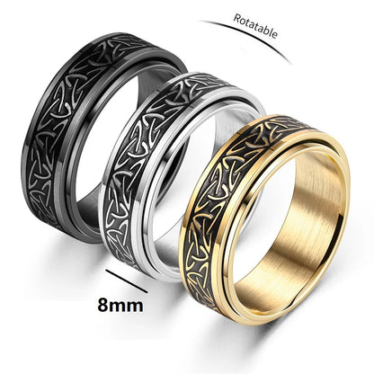 Punk Viking Script Stainless Steel Rotating Fidget Rings Men For Anxiety Worry Stress Relief  Metal Rock Band Ring Spinner