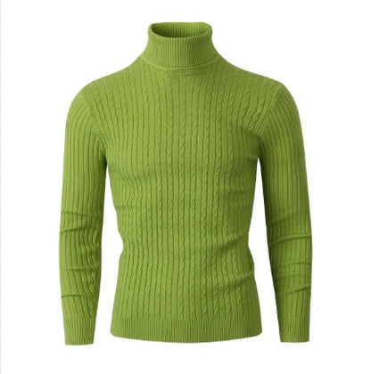 New Men's High Neck Sweater Solid Color Pullover Knitted Warm Casual Turtleneck Sweatwear Woolen Mens Winter Outdoor Tops