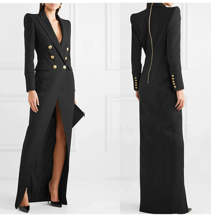 Lautaro Spring Autumn Extra Long Black Floor Length Trench Coat for Women Slim Fit Double Breasted Luxury Elegant Fashion 2022