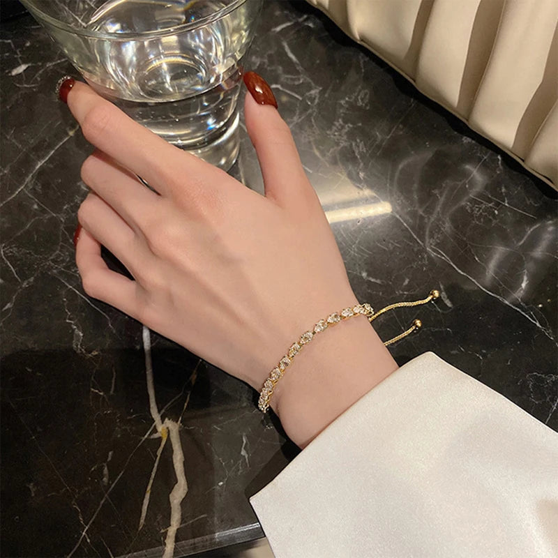 Luxury Adjustable Bracelet Women's Fashion Temperament Geometric Square Rhinestone Bracelet Wristband Party Wedding Jewelry