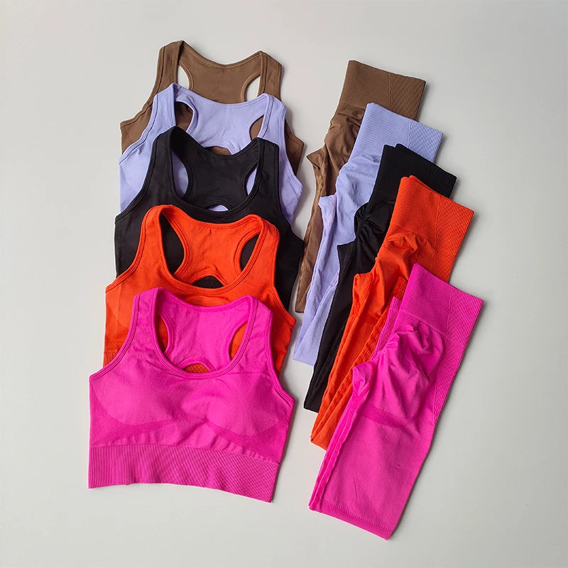 2PCS Sports Bra Women's Set Professional Fitness Tank Top Bra Shockproof Running Leggings Yoga Suit Beautiful Back Bra Clothing