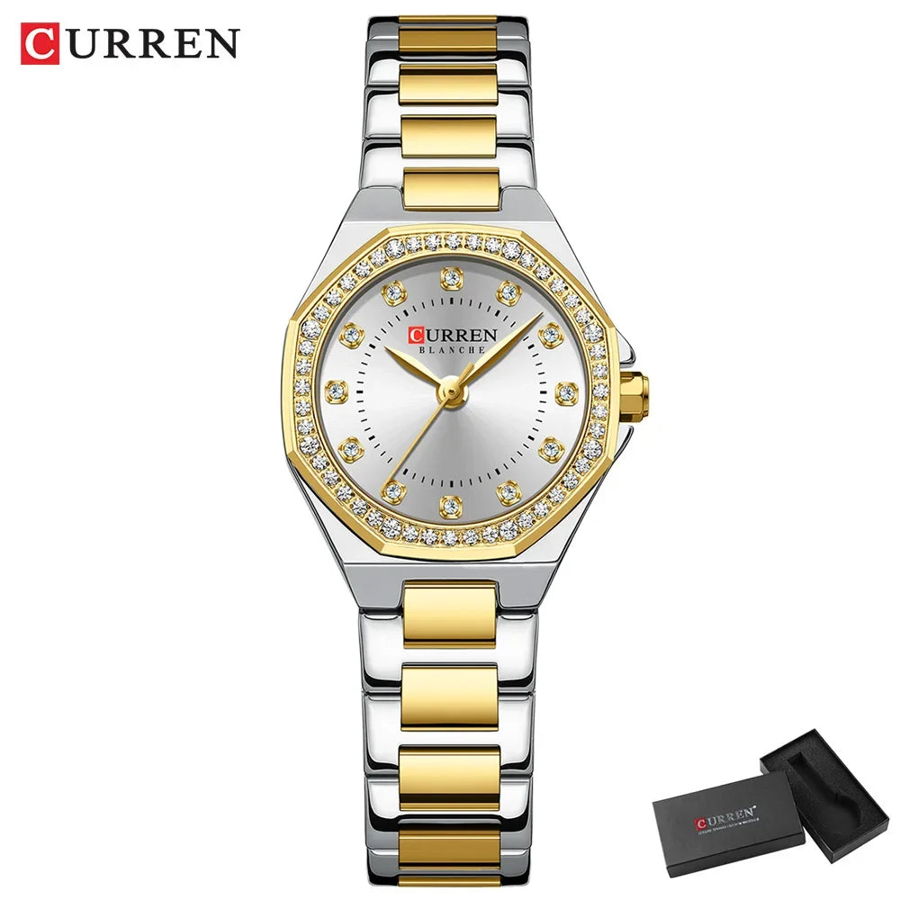 CURREN Original Diamond Watch for Women Fashion Elegant Stainless Steel Waterproof Quartz Wristwatch Luxury Ladies Dress Watches