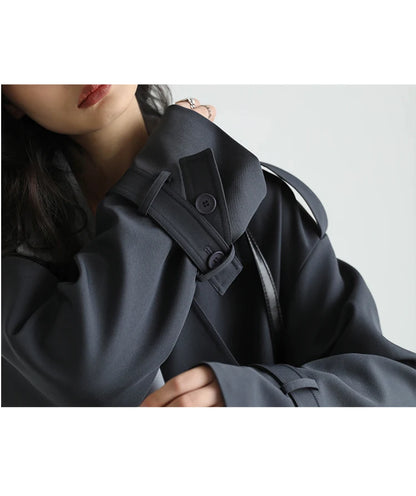 CHIC VEN Women Trench Coat Solid Loose Contrast Double Collar Double Breasted Long Women's Windbreaker Office Lady Spring Autumn