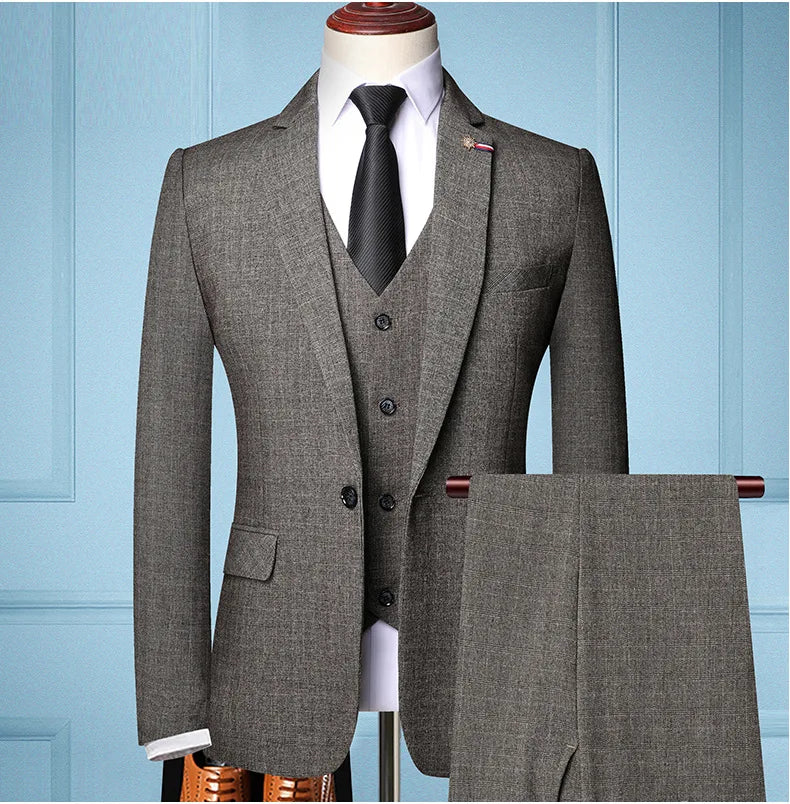 S-6XL (Jacket + Vest + Pants) Retro Gentleman Classic Fashion Plaid Mens Formal Business Slim Suit 3Pces Set Groom Wedding Dress