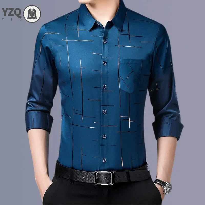 Men's Casual and Fashionable Long Sleeved Printed Shirt, Non Ironing and Wrinkle Resistant Business Top