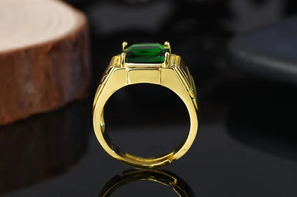 HOYON four-claw emerald domineering 14K gold color men's ring fashion square diamond emerald style ring for gift