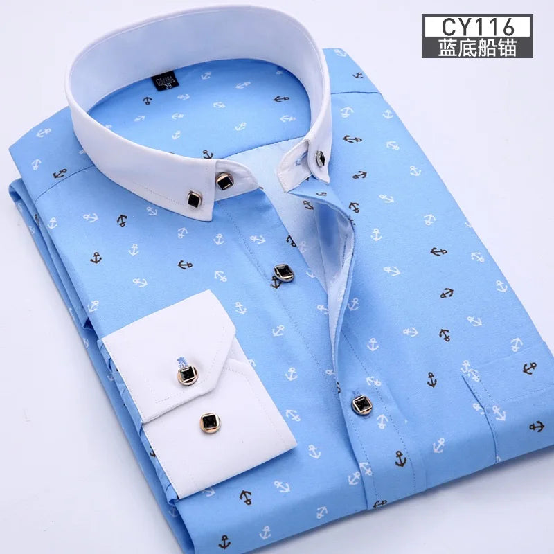 Men's new long sleeve shirt printed casual slim free ironing top Spring and summer trend fashion boy cool comfortable and neat