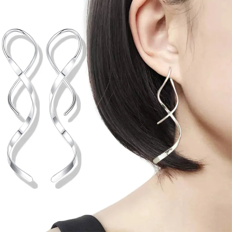 Simple Spiral Threader Earrings Irregular Helix Wave Curve Ear Line Cuff Stainless Steel Dangling Earring Women Fashion Jewelry