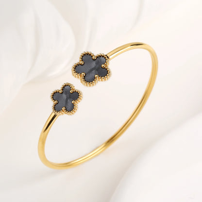 15 Colors High Quality Stainless Steel Gold-Plated Five Leaf Flower Open Bangle Simple Women's Fine Daiy Party Jewelry Clover