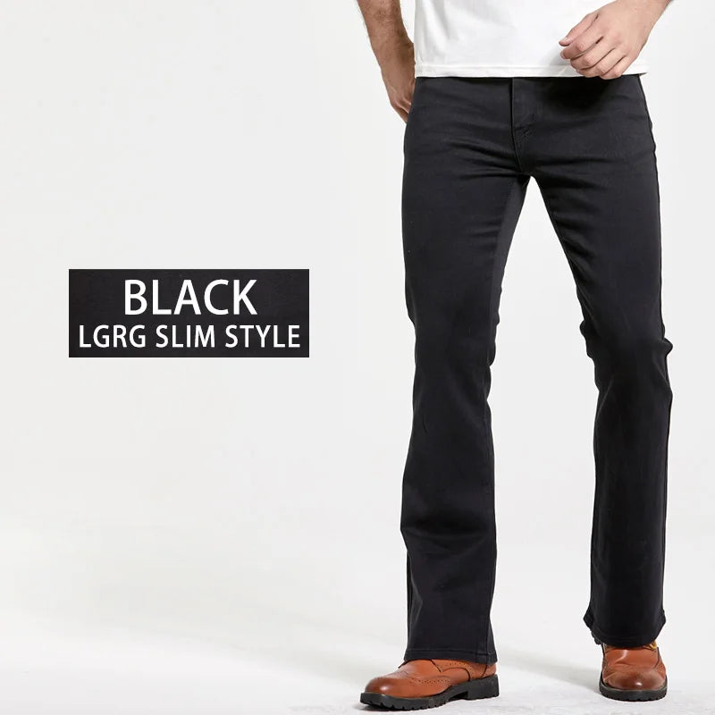 Mens Boot Cut Jeans Slightly Flared Slim Fit Blue Black Trousers Designer Classic Male Stretch Denim Pants