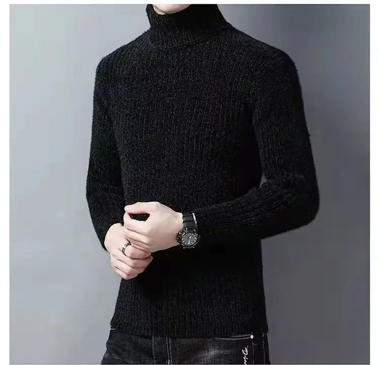 Trend Fashion Autumn Winter Sweaters Men Solid Turtleneck Mink Cashmere Thicken Smart Casual Long Sleeve Pullovers Knitted Tops