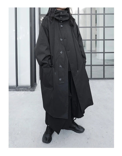 Lautaro Spring Autumn Long Oversized Black Trench Coat with Hood  Dark Academia Aesthetic Luxury Designer Clothes for Women 2022