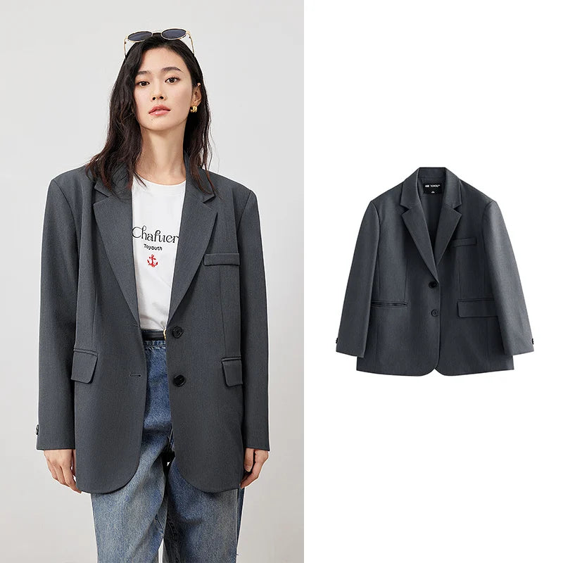 TOYOUTH 2024 Women Blazer Jacket Spring New Oversize Back Split Hem Solid Color Office Lady Fashion Casual Suit