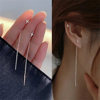 Drop Ear Line Long Hanging Earrings for Women Rose Gold Color Zircon Crystal Piercing Threader Earing Ear Accessories Jewelry