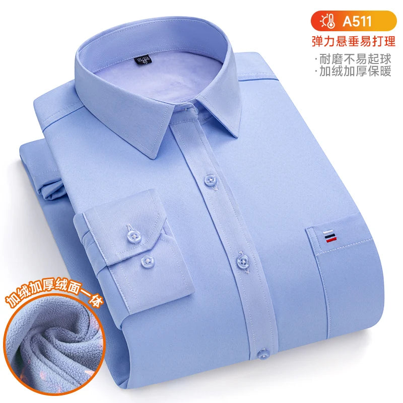 6XL 7XL Autumn/Winter plus fleece thickened Men's dress shirt Long sleeve warm slim Business casual no-iron plus size