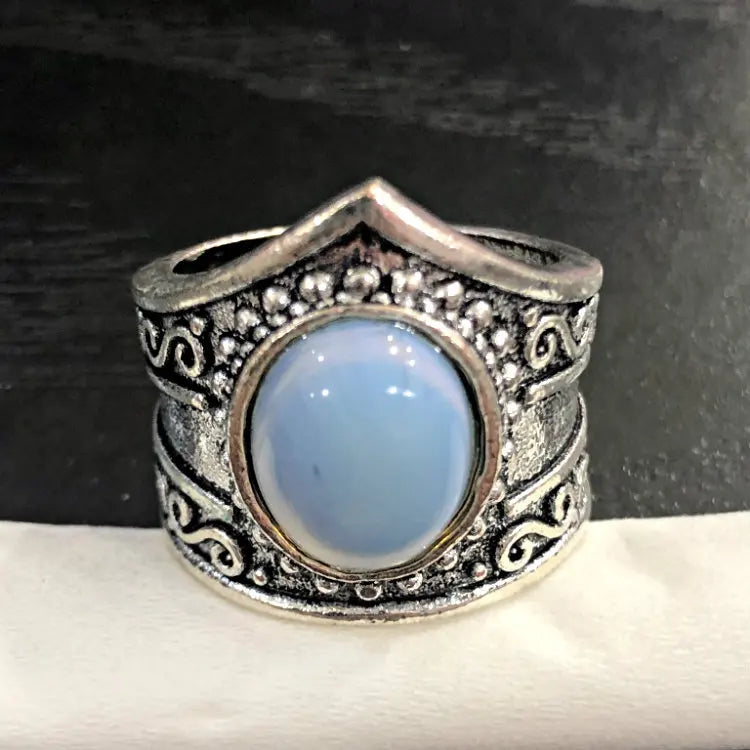 Unique Vintage Green Natural Stone Rings Classical Style Unisex Exaggerated Big Opal Crystal Finger Rings