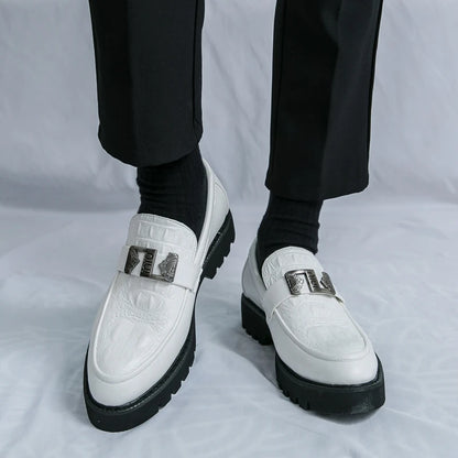 White Loafers Mens Party and Business Loafers Thick Soled Men Dress Platform Shoes Comfortable Slip-On Fashion New Casual Shoes