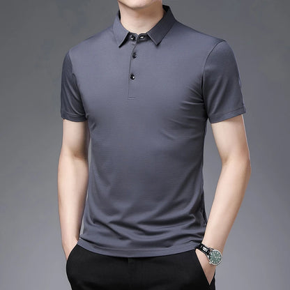 2024 Men's New Solid Color Business Casual POLO Shirt Summer Fashion Casual Short Sleeve Comfortable and Breathable Top