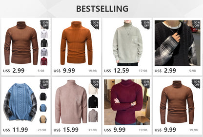 Autumn and Winter Men's Warm Sweater Long Sleeve Turtleneck Sweater Retro Knitted Sweater Pullover Sweater