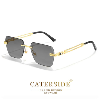 Caterside Rimless Pilot Sunglasses Men Square Metal Frame Women Glasses Travel Party Business UV400 Eyewear Choice for Gifts