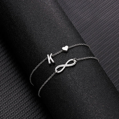 Bohemia A-Z Letter Initial Anklet For Women Silver Color Initial Heart Anklet Bracelet Leg Chain Beach Party Travel Foot Jewelry