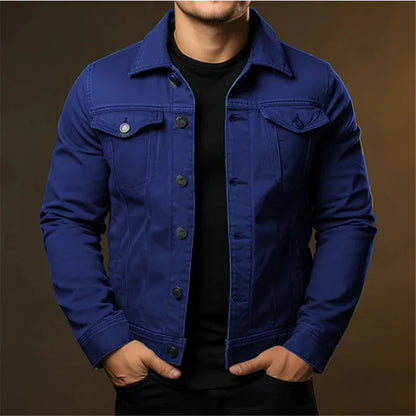 Men's Fashion Casual Denim Jackets Spring Autumn Solid Turn Down Collar Streetwear Jean Outwear Coats Male Daily Denim Jacket