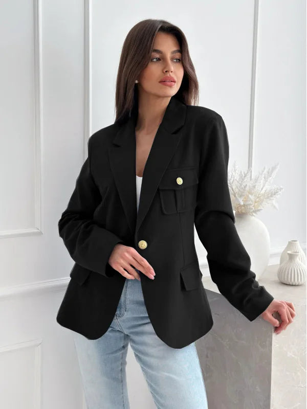 Women's Long-sleeved Double-breasted Solid Color Suit Jacket