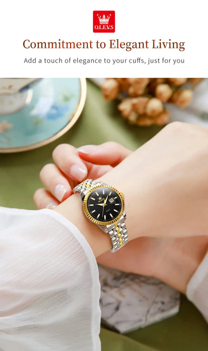 OLEVS 5593 Woman Watch Stainless Steel Waterproof Auto Date Elegant Ladies Wristwatch Luxury Original Quartz Watch for Women New