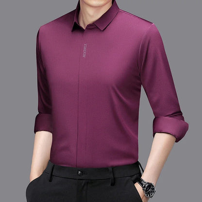 New Men's Business Casual Long Sleeved Solid Color Shirt Wrinkle Resistant Wrinkle Free Comfortable All Season Versatile Top