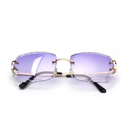 Ruiao Luxury high quality rimless diamond cut nylon lens UV400 Sunglasses fashion square metal legs glasses for men women