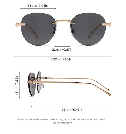 The new frameless and stylishly minimalist sunglasses are versatile with a golden metal frame.