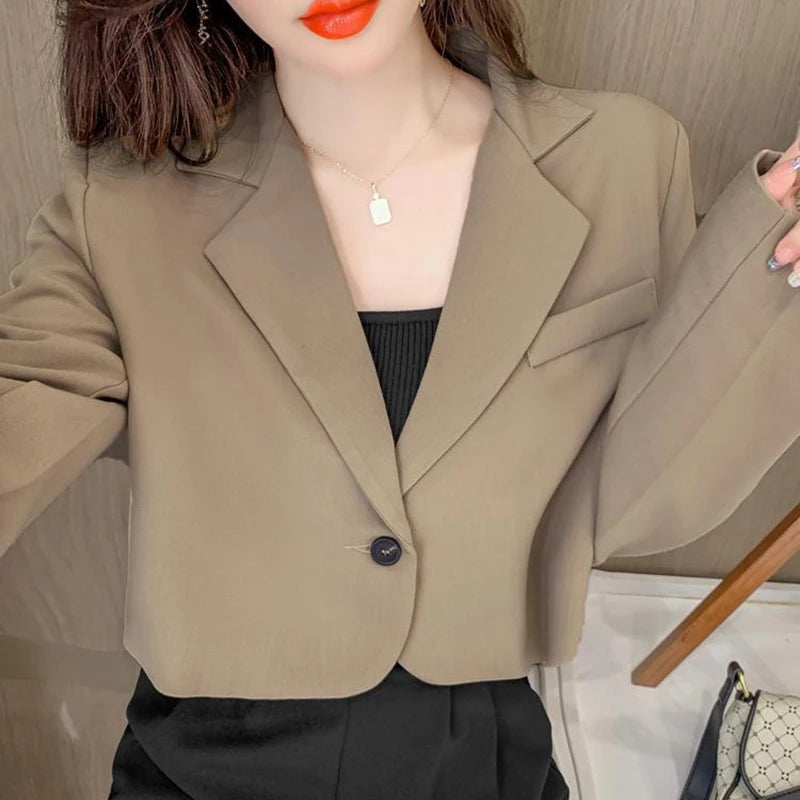 Cropped Blazers for Women 2025 New Korean Fashion Long Sleeve Button Up Suit Jacket Woman Elegant All Match Office Blazer Female