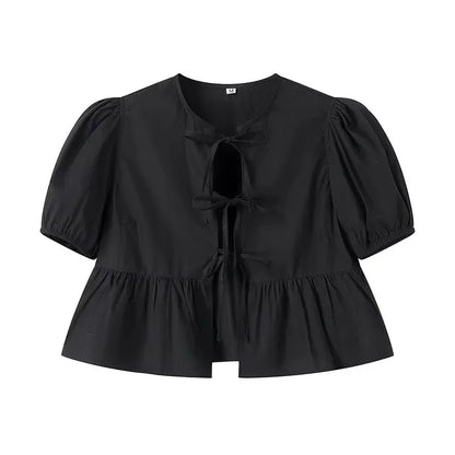 TRAF Ruffle Blouses Woman 2025 Puff Sleeve Shirts and Blouses for Women White Black Ruched Crop Top Female Ruched Women's Blouse