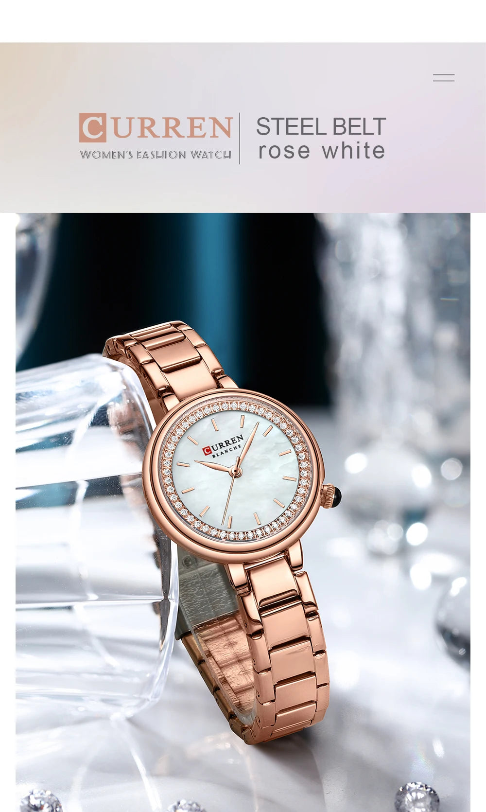 CURREN Luxury Brand Women's Wristwatches with Starry Sky Dial Stainless Steel Band Quartz Watches Ladies Rhinestones Clock